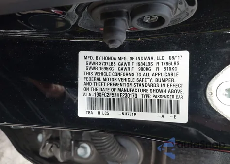 2017 Honda Civic Lx из США, поврежденный, VIN 19XFC2F52HE230173